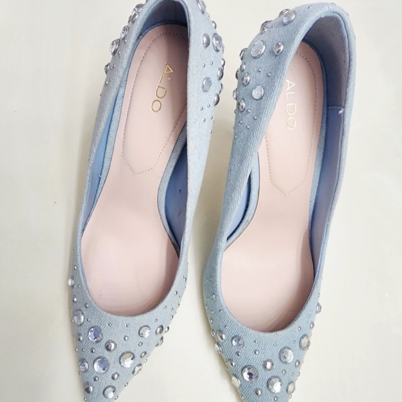 ALDO Women's Light Blue Embellished Demin Heels - Picture 1 of 5